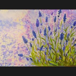 Original acrylic soft lavender field by Bonnie